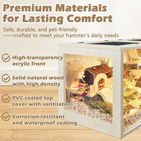 Prolee Hamster Cage Chew Proof Wood, Hamsters Enclosure Openable Top with Curved Design,Waterproof Small Animals Cage with Acrylic Sheets for Gerbils,Hamster Habitat(32 Inches)