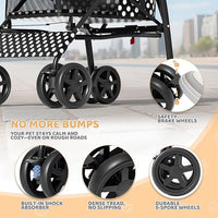Magshion Compact Pet Stroller for Small-Medium Dogs/Cats up to 22lbs, 4-Wheel Lightweight Umbrella Shaped Portable Puppy Travel Jogger with Breathable Mesh, Cup Holder & Rear Storage, Black Polka Dots
