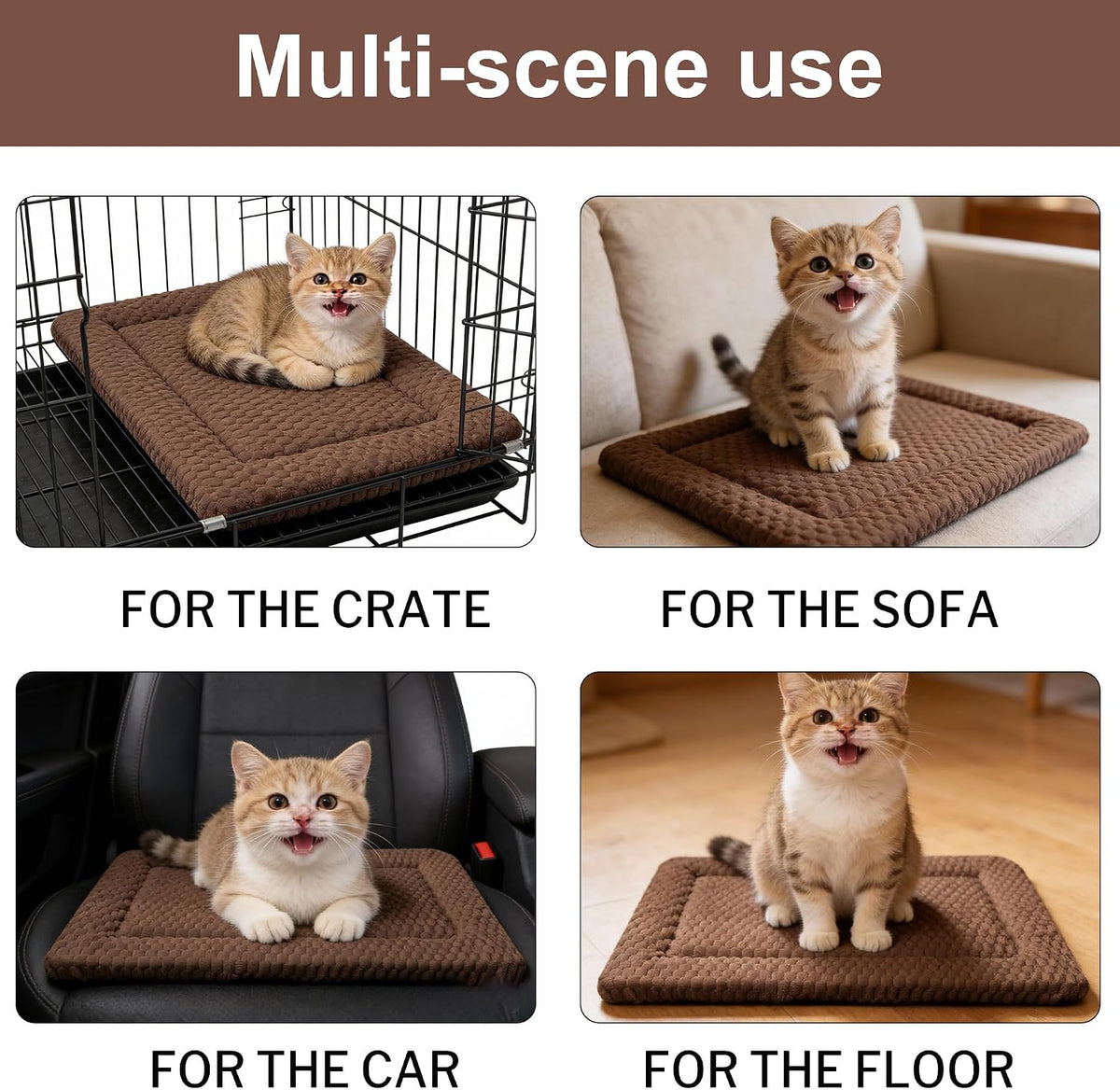 Dog Bed Crate Mat, Soft Durable Washable Anti-Slip Kennel Pad for Dogs & Cats, Reversible) - XS(18"*14"*1.5") / Dark Brown-1pc - image 3