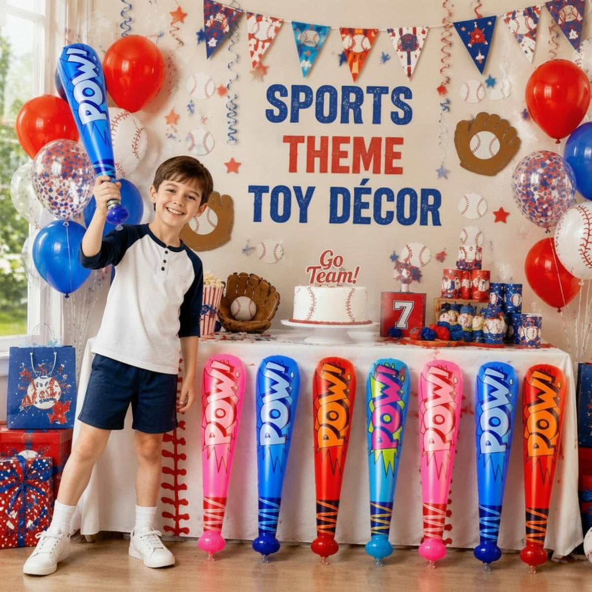 WILLBOND 18 pack 17 inch inflatable baseball bats in red, pink, blue and light blue with pump - view 14