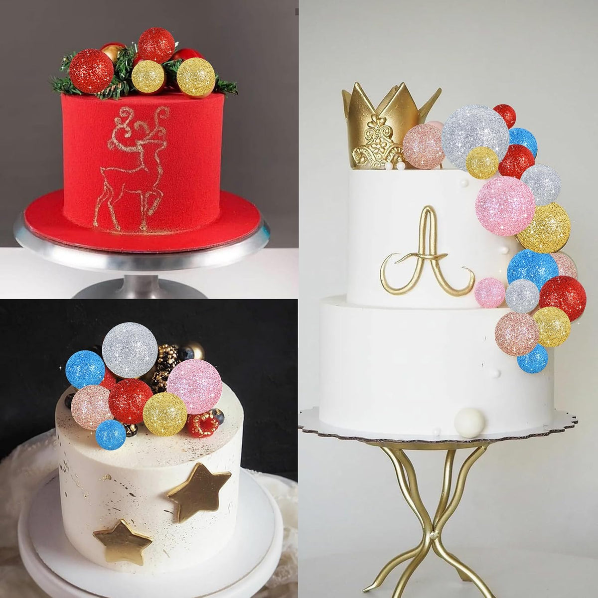 BEISHIDA 20 PCS Gold Mini Ball Cake Toppers Foam Cake Balls - Glitter-royal Blue - image 3