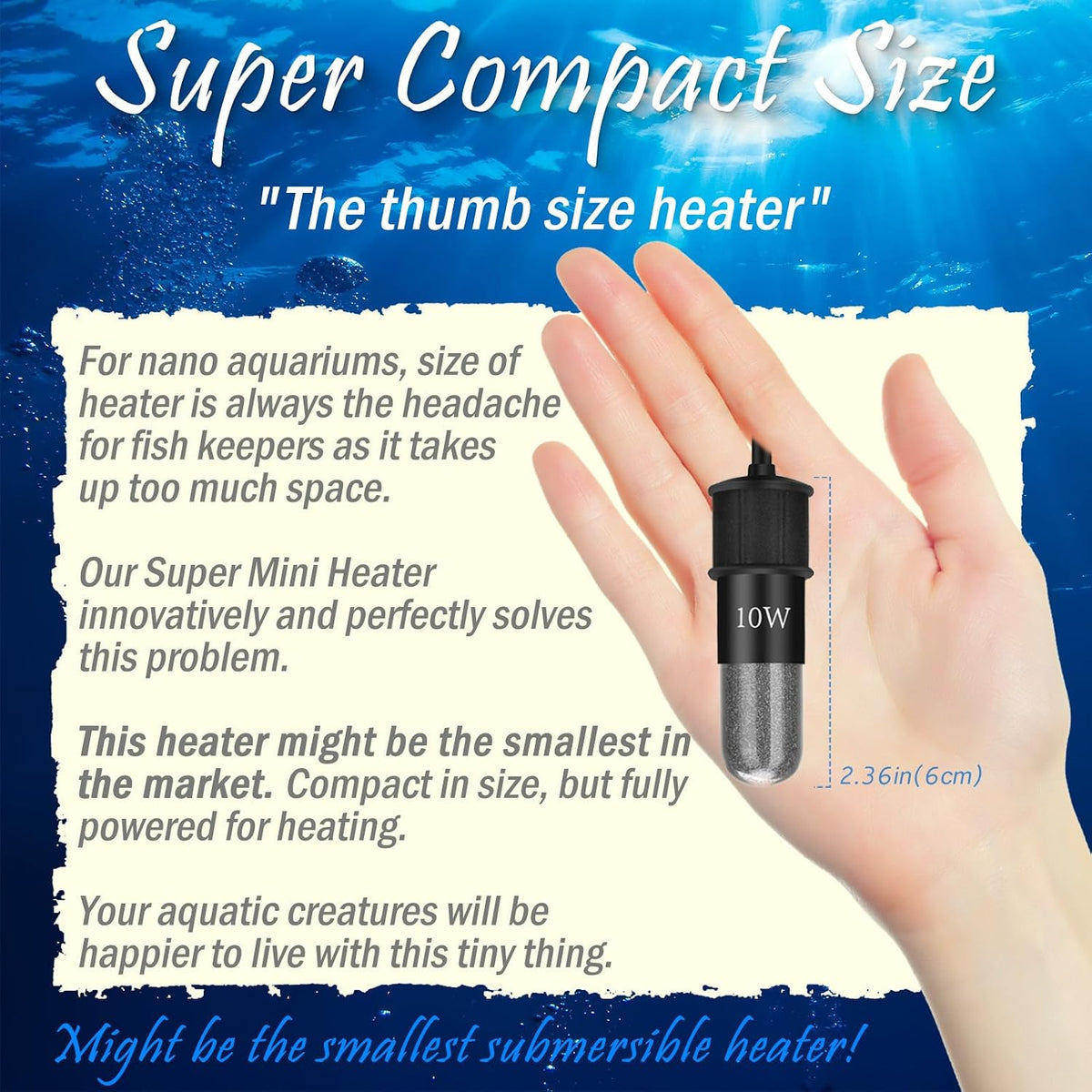 10W 5V/2A USB Super Mini Betta Heater LED Digital for up to 1 Gal - For Aquariums ≤ 2 Gal - image 2