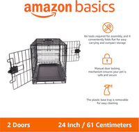 Amazon Basics Portable, Foldable Metal Wire Small Dog Crate with Removable Tray, Divider Panel - 24.0"L x 18.0"W x 20.0"H / Double Door w/ Divider - image 2