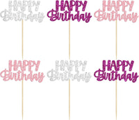 Gyufise 24Pcs Happy Birthday Cupcake Toppers Gold Glitter Celebrating - Purple Pink Silver - image 3