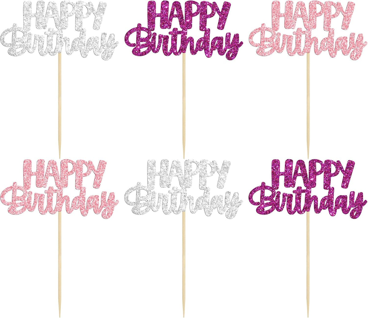 Gyufise 24Pcs Happy Birthday Cupcake Toppers Gold Glitter Celebrating - Purple Pink Silver - image 3