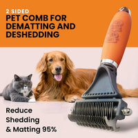 2-in-1 Deshedding & Dematting Comb & Grooming Brush for Dogs & Cats – Essentials for Dogs - 2-Sided Dematting Comb - image 2