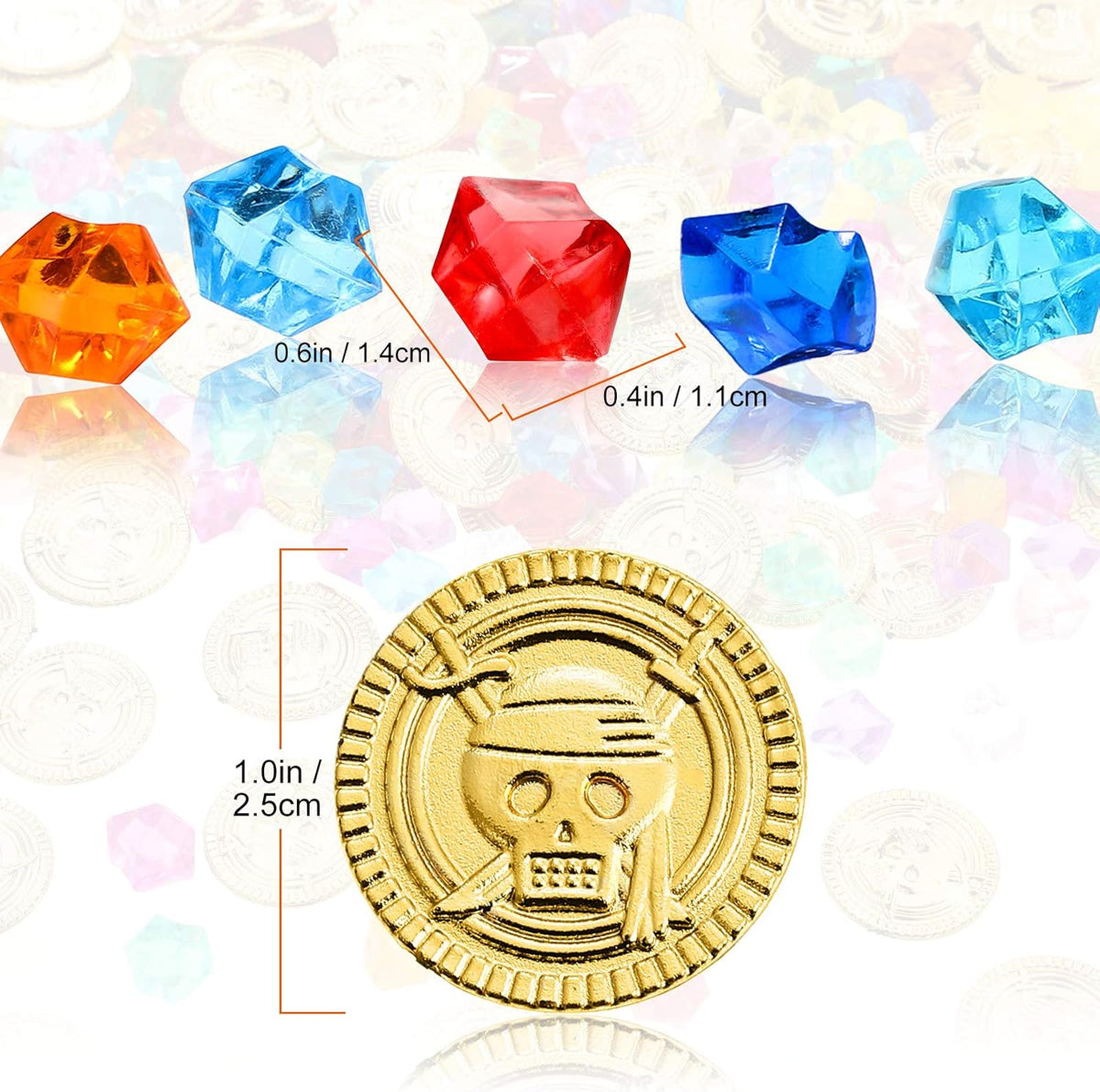 Skylety 200 piece pirate treasure set with gold plastic coins and colorful gems - view 2