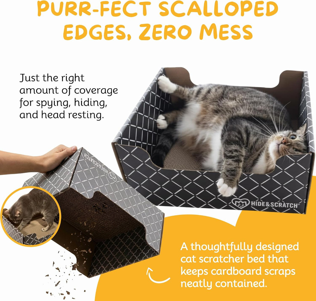 Hide & Scratch Cardboard Cat Scratcher Box & Bed Dark Grey Diamond Pad – Essentials for Cats - Dark Grey Diamond - image 4