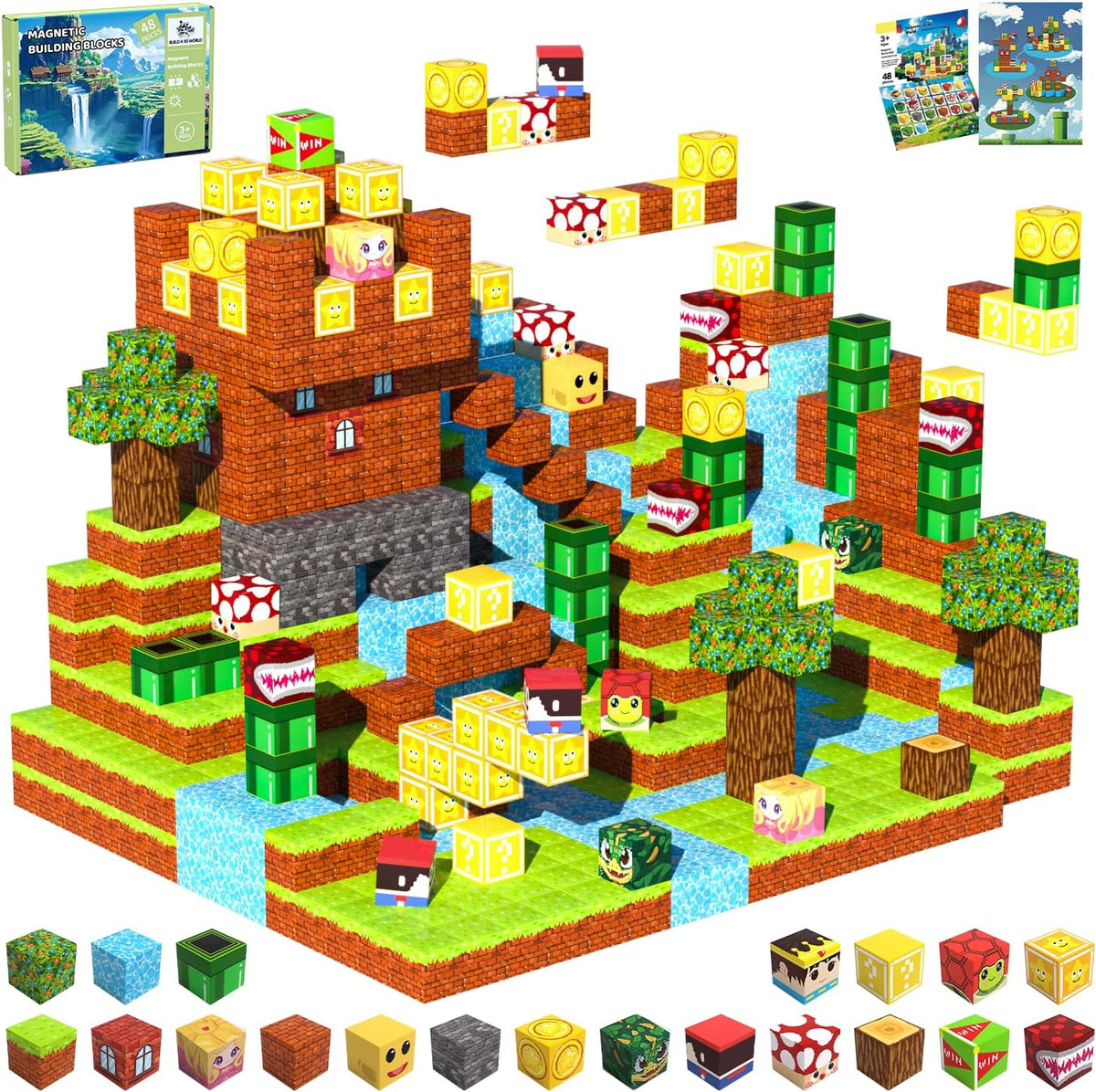 SSAWER 48 piece magnetic blocks travel set with colorful building cubes - view 7