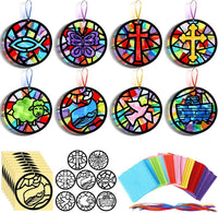 Eersida butterfly suncatcher craft kit with colorful tissue paper butterflies hanging in a window - view 8