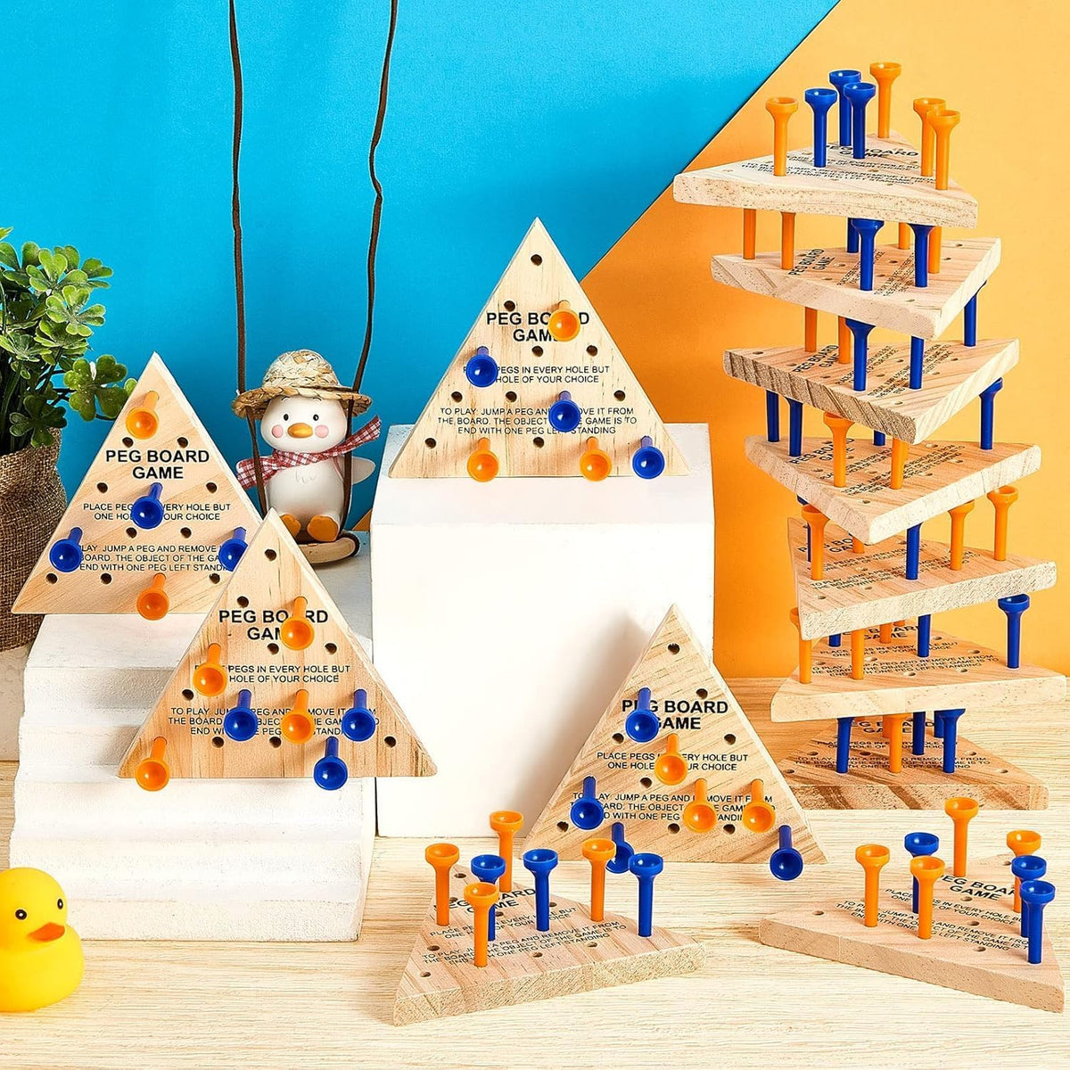Zhanmai 3 Sets Wooden Triangle Peg Travel Game - Blue & Orange Peg / 50 - image 3