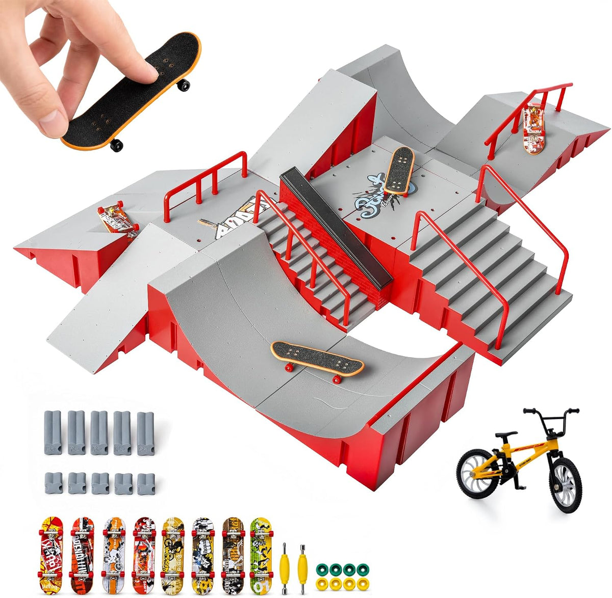 RNGODO 14-in-1 fingerboard skatepark set with ramps, rails, 8 finger skateboards and finger bike - view 4