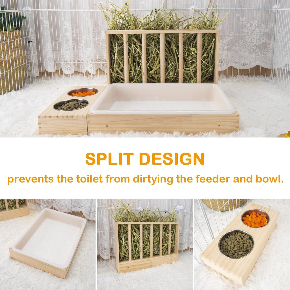 3 in 1 Rabbit Hay Feeder with Litter Box - 15.7in Style1 / Natural 1 - image 4