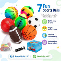 Soft Sports Balls for Kids - 7 Inflatable Balls 5" - image 2