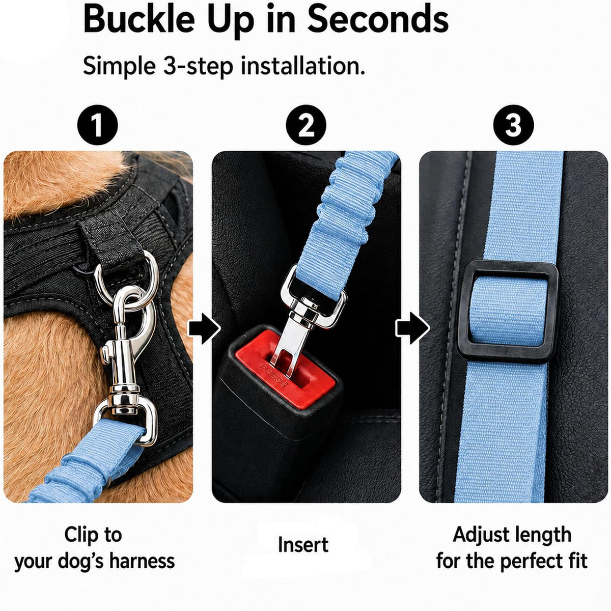 Dog Seat Belt 2Pcs, Retractable Pet Car Harness - Light Blue - image 3