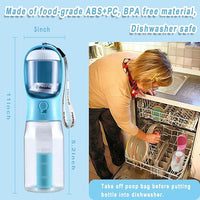 Dog Water Bottle with Food Container & Poop Bag Holder, Travel Water Bowl, Portable Pet Dispenser, Dog Stuff Accessories Items, Puppy Essentials Necessities for Walking Hiking Dog Gift