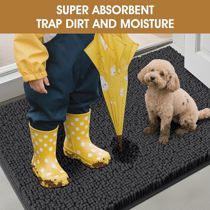 IM HOME Extra Large 60" x 36" Dark Grey Dog Door Mats for Muddy Paws, Chenille Absorbent Dog Mat, Non Slip Heavy Mud Mat for Dogs, Soft Pet Bed Mat for Entryway, Mud Paws, Inside Floor