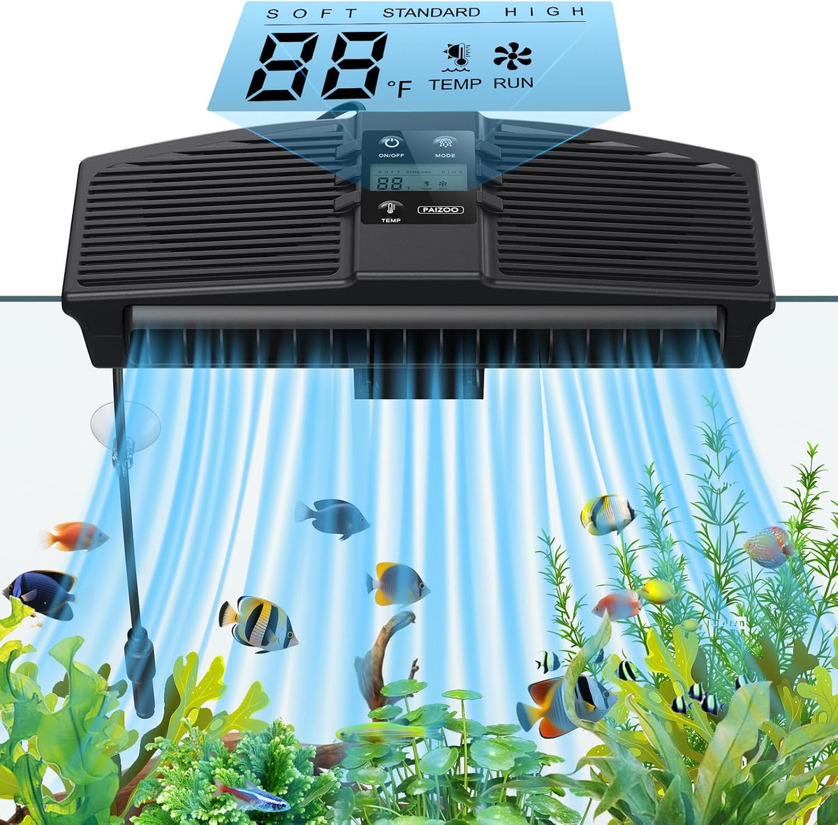 PAIZOO Aquarium Chiller Fan with Temp Probe & LCD Display - PZBC-2