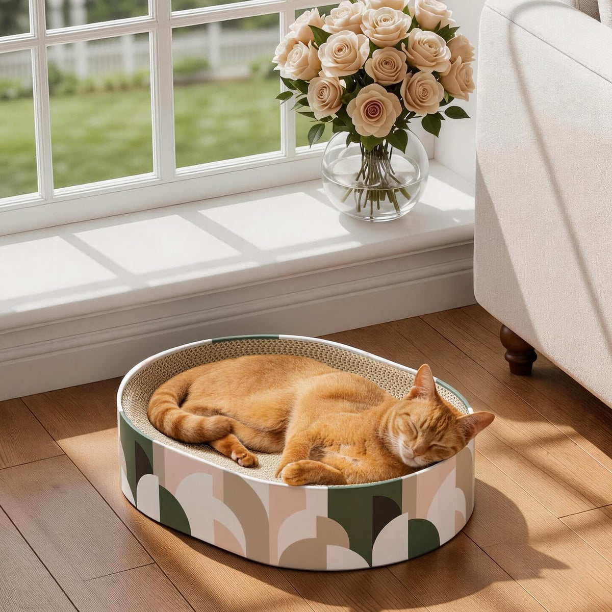 Conlun Oval Cat Scratcher Bed - Semicircle / Medium (16.9"L x 12.9"W x 3.5"Th)