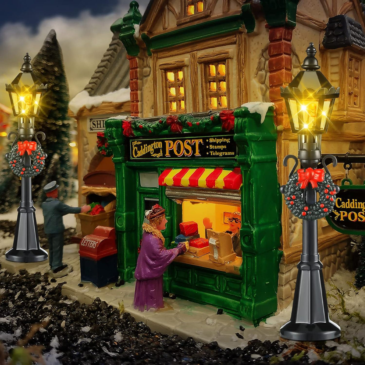 Mudder 12 Pcs Christmas Miniature Village Lamp Post Light - Stylish / 12 - image 4
