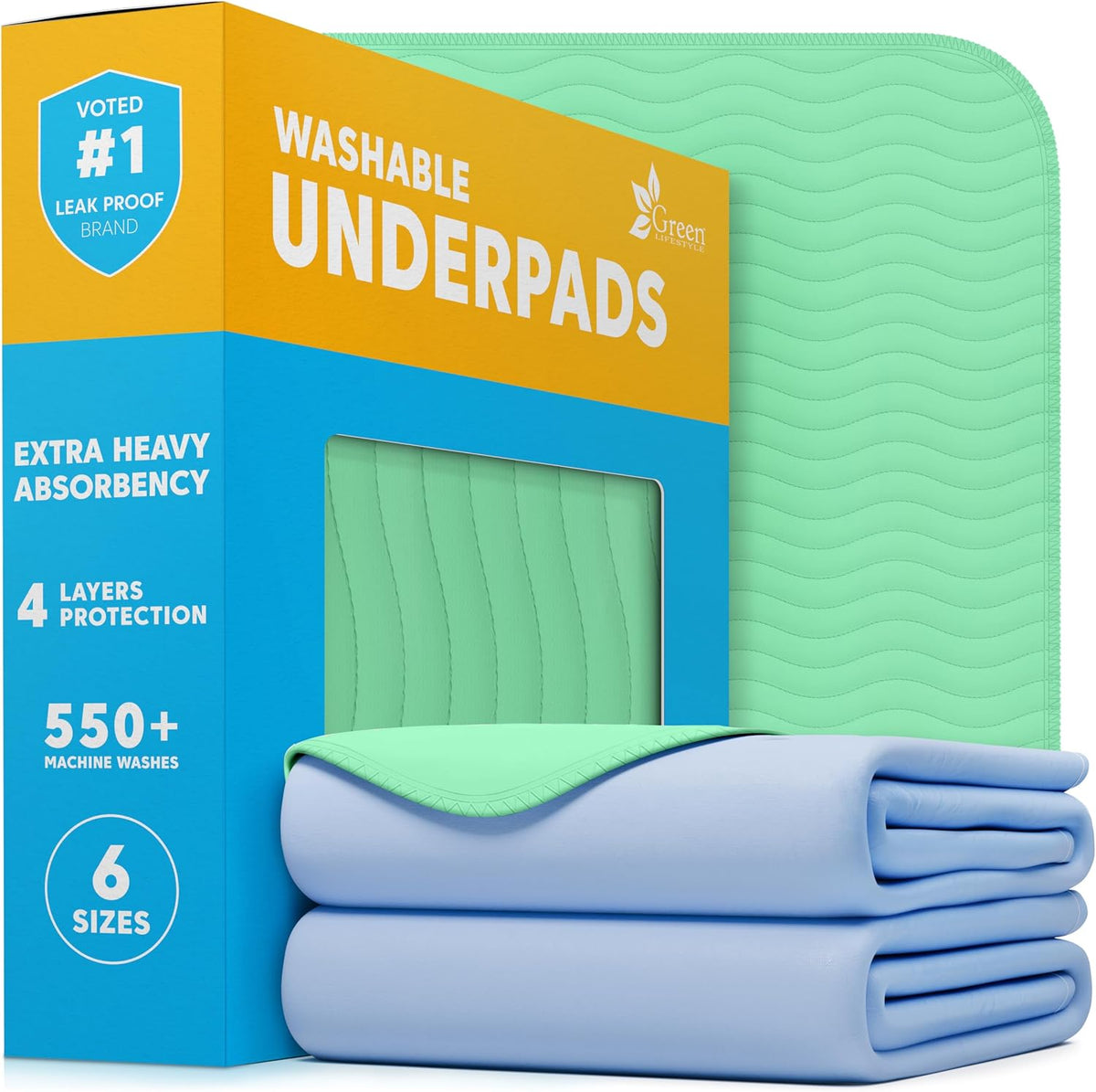 4 Pack Washable Pee Pads for Dogs 34"x36" - Blue/Green / 2 Pack - 30x34