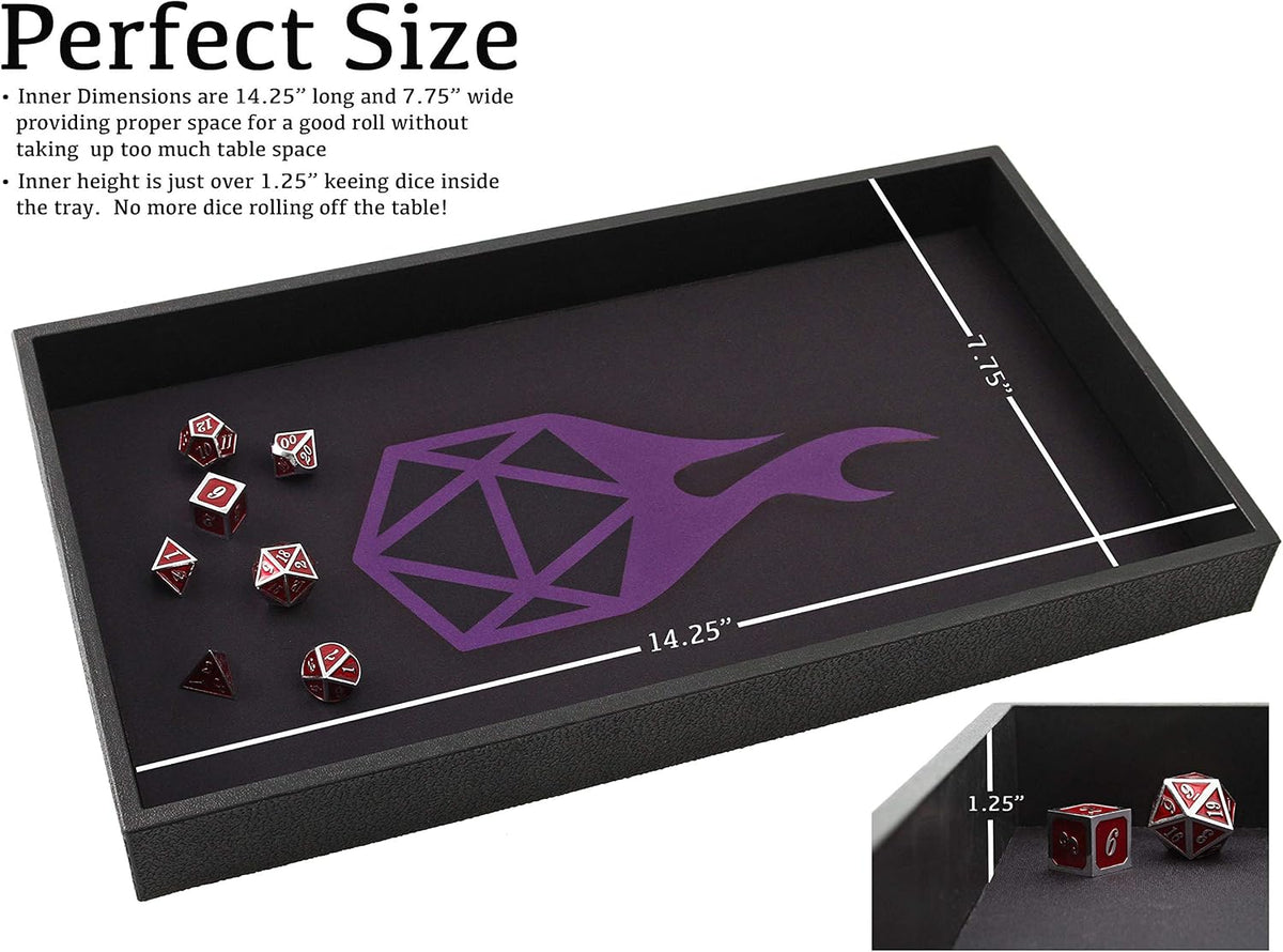 Forged Dice Co. Dice Tray 14" - Black Tray W/ Purple/Black D20 Icon Mat - image 3