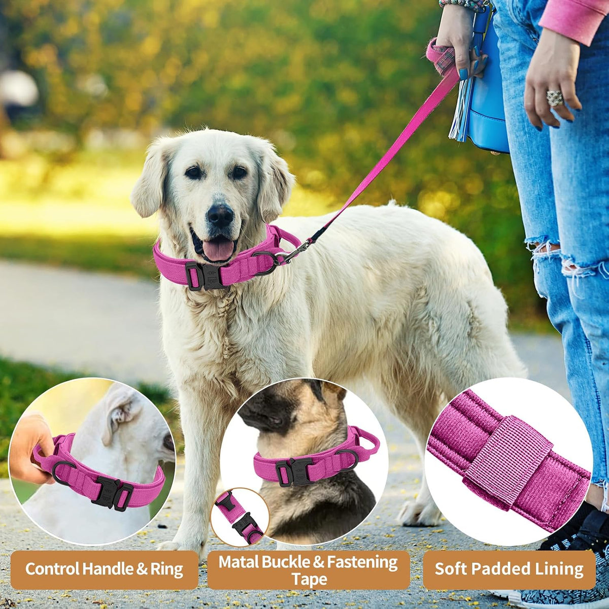Tactical Dog Collar - Dog Collar with Control Handle for Medium Large Dogs – Essentials for Dogs - Pink / L - image 4