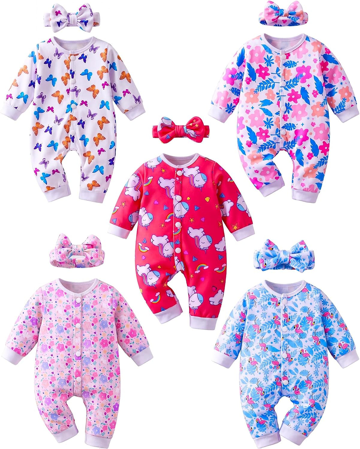 BABESIDE 5 Sets of Reborn Baby Doll Clothes, Headbands for 17 - Red