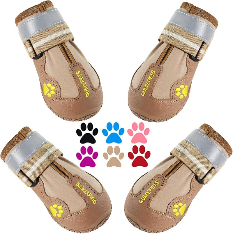 QUMY Dog Shoes for Hot Pavement - Khaki / Size 1: 1.8''x2.3''(W*L) (Pack of 4)