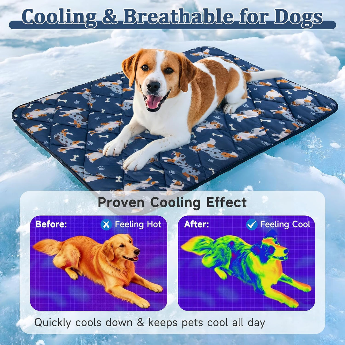 Dog Cooling Mat, Premium Lightweight Pet Cooling Blanket Bed Cover for Dogs, Cat, Puppies | Ice - Large / Blue - image 3
