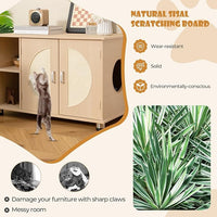 Tangkula Litter Box Enclosure, Hidden Cat Washroom with Storage Shelf, Sisal Scratching Doors, Adjustable Metal Feet, Modern Cat Litter Cabinet Storage Bench, Enclosed Litter Box Furniture (Natural)