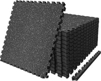 AIRHOP 0.79in Thick 48 Sq Ft Exercise Equipment Mats, 12 Tiles Upgraded Rubber Top with High Density EVA Foam, Large Interlocking Puzzle Gym Flooring for Home Gym, Heavy Weight Workout,Black & White