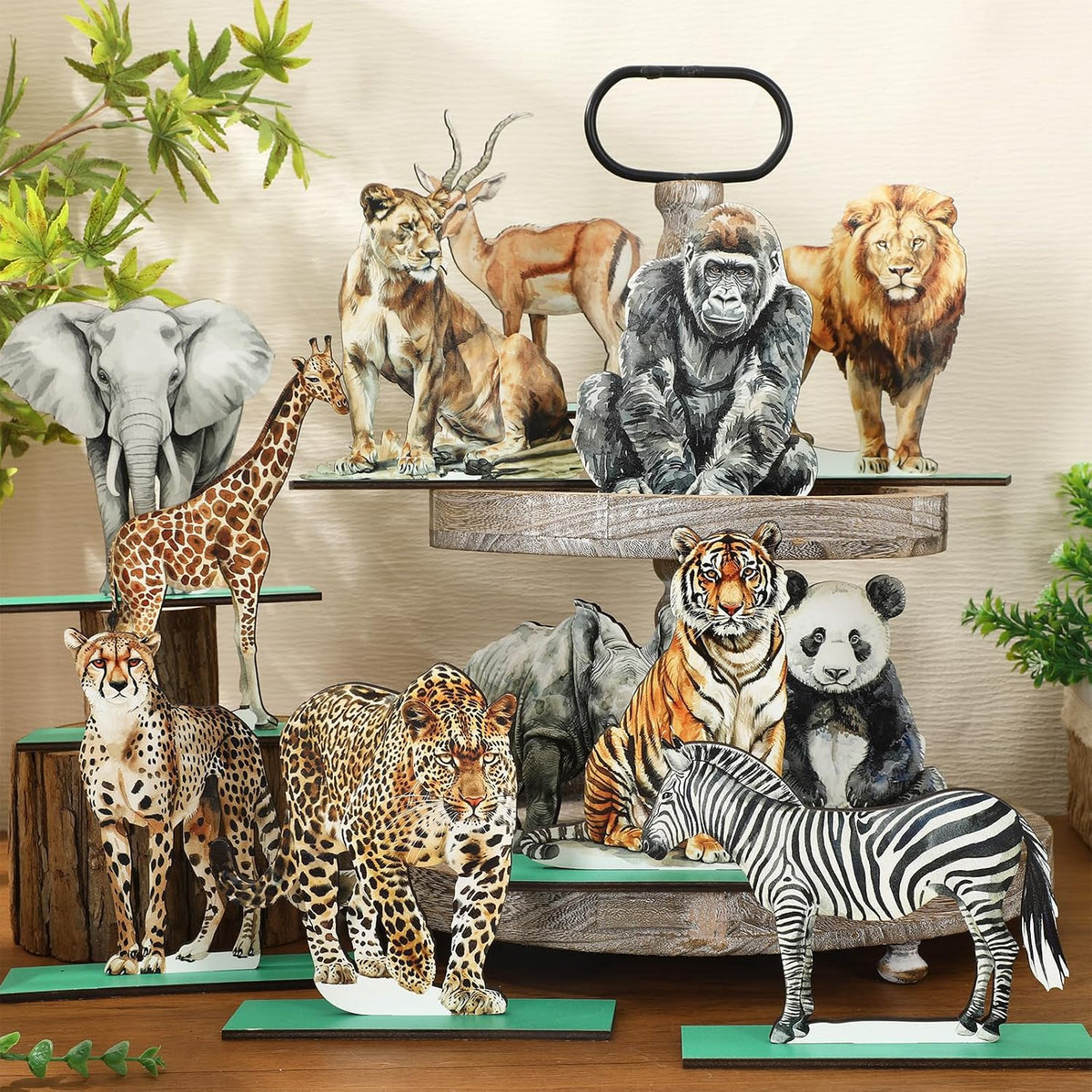 FYSUIMU woodland animal table centerpieces, 12 painted wooden signs standing in matching bases - view 8