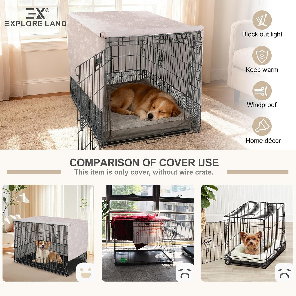 Explore Land Breathable Dog Crate Cover - 36"L x 23"W x 25"H / Dog Print - image 4