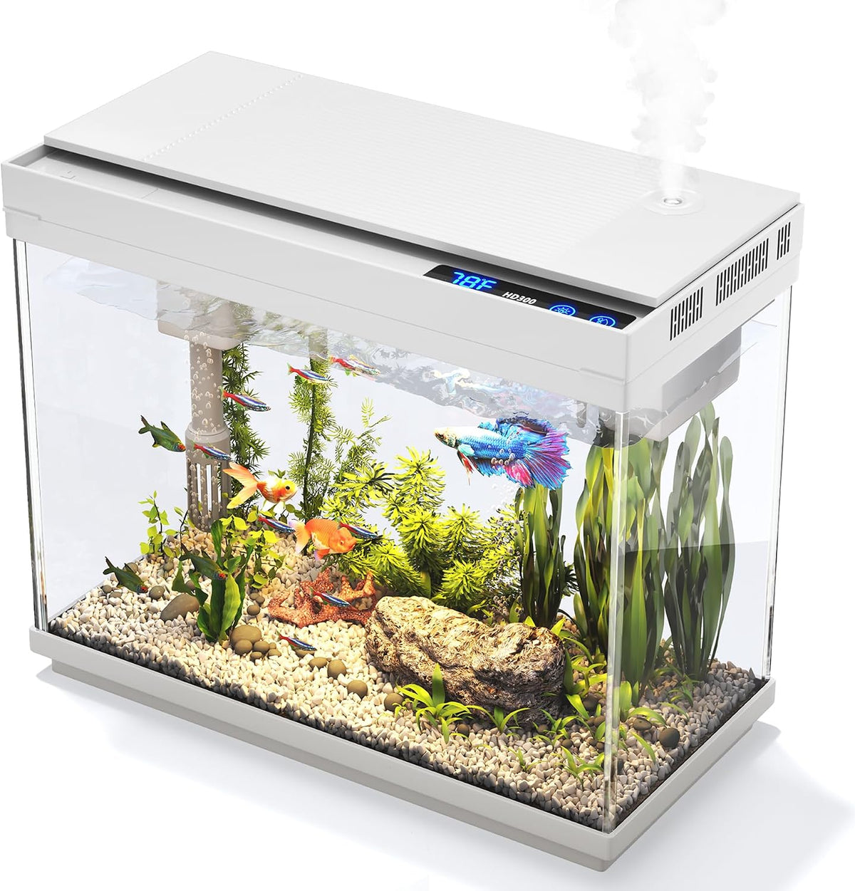 Fish Tank, 2.4-Gallon Aquarium Starter Kit with 3-in-1 Quiet Pump – Essentials for Fish - White