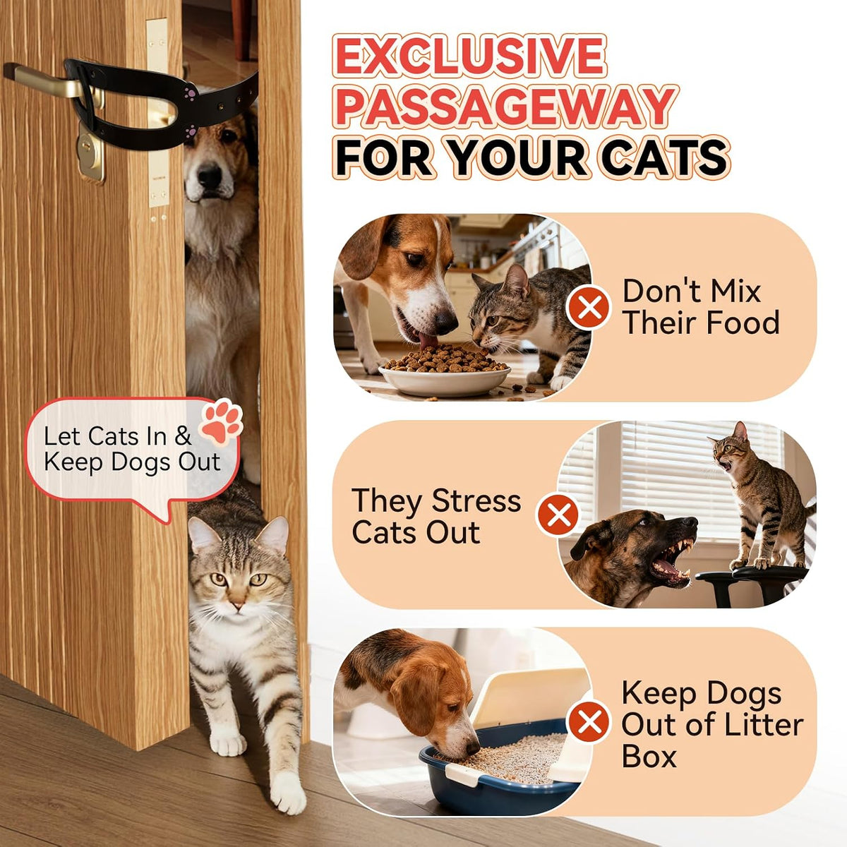 TGIOW Cat Door Latch with Stabilizer, Keep Door Open 2.5-6.5" - 2pcs-black - image 2