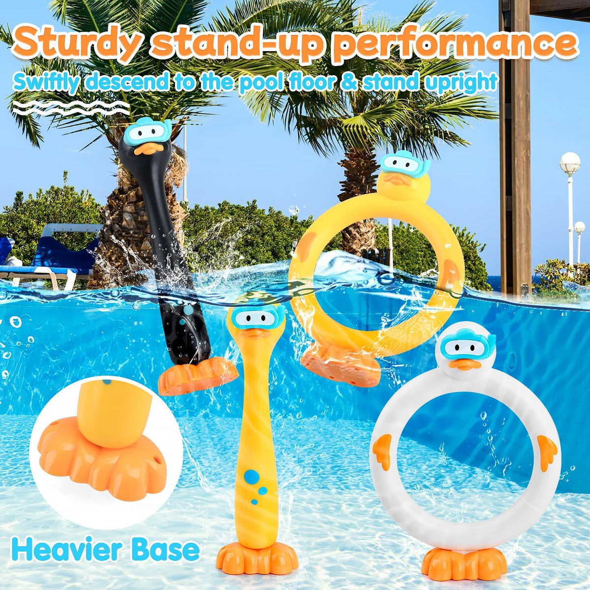 WeeHomm 9 piece duck pool diving toys with dive rings, dive sticks and floating ducks - view 7