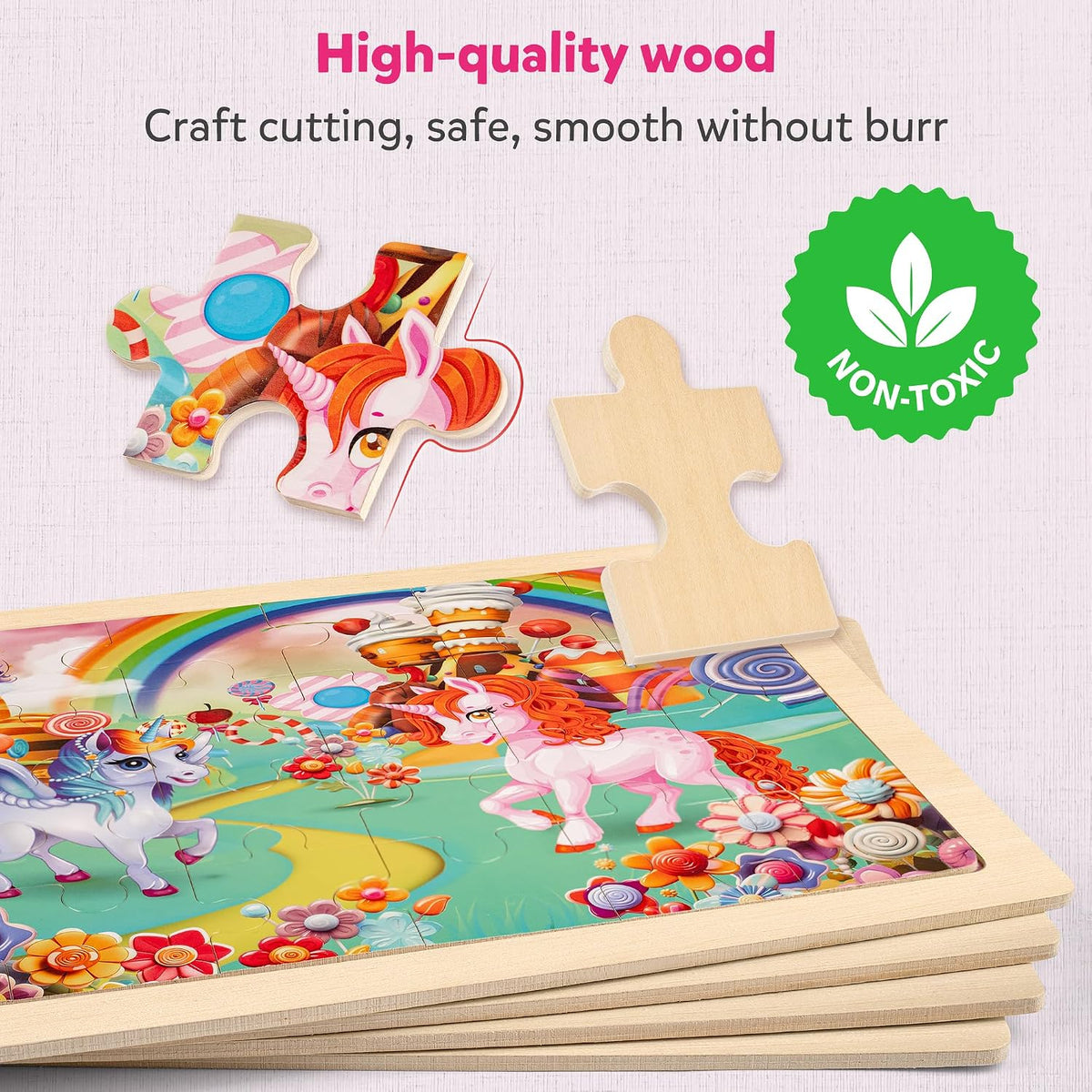SYNARRY Large Unicorn Princess Fairy Wooden Puzzles for Kids Ages 4-6 – Fun for Kids & Family - Unicorn - image 4
