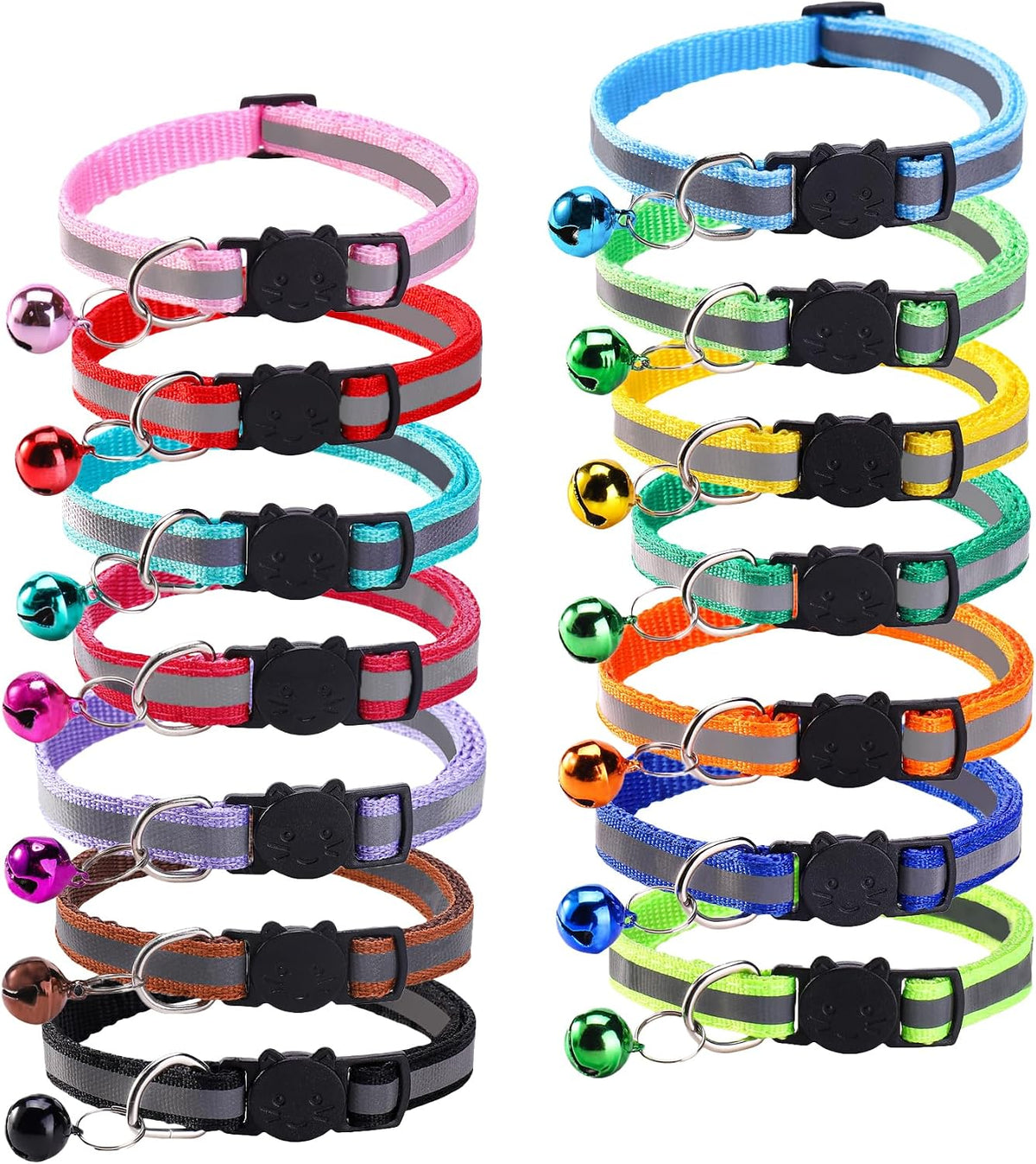 zulinlong 14 pack multi-colored breakaway cat collars with bell and reflective strip