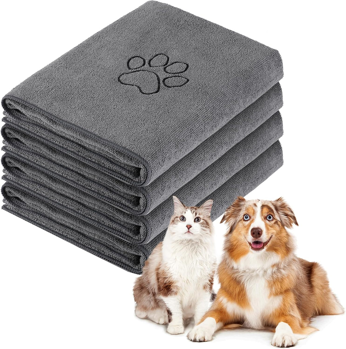 Chumia 4 Pcs Dog Towels for Drying - 30 x 50 Inch / Gray