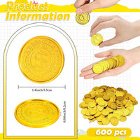 Hanaive plastic pirate gold coins in a pile, 1.38 inch coins with dollar sign design - view 11