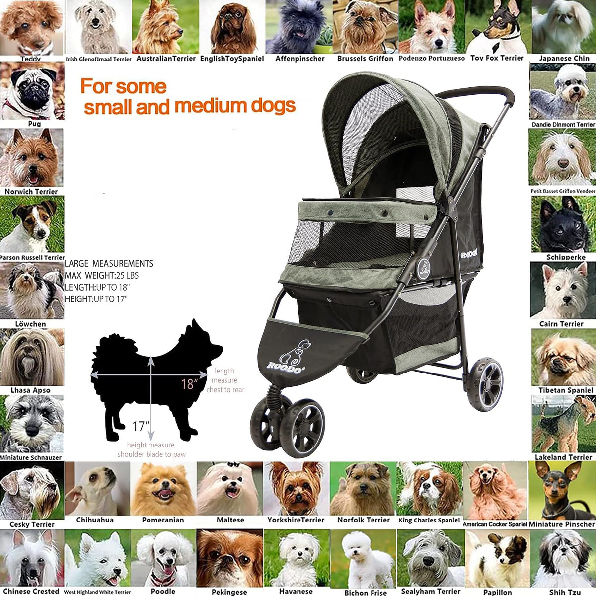 ROODO 3 Wheel Dog Pet Cat Stroller Best Lightweight Foldable Compact - Cationic ash - image 4