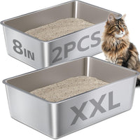 Stainless Steel Litter Box 2 Pack，Metal Litter Box - 2packs-XXL-8" H