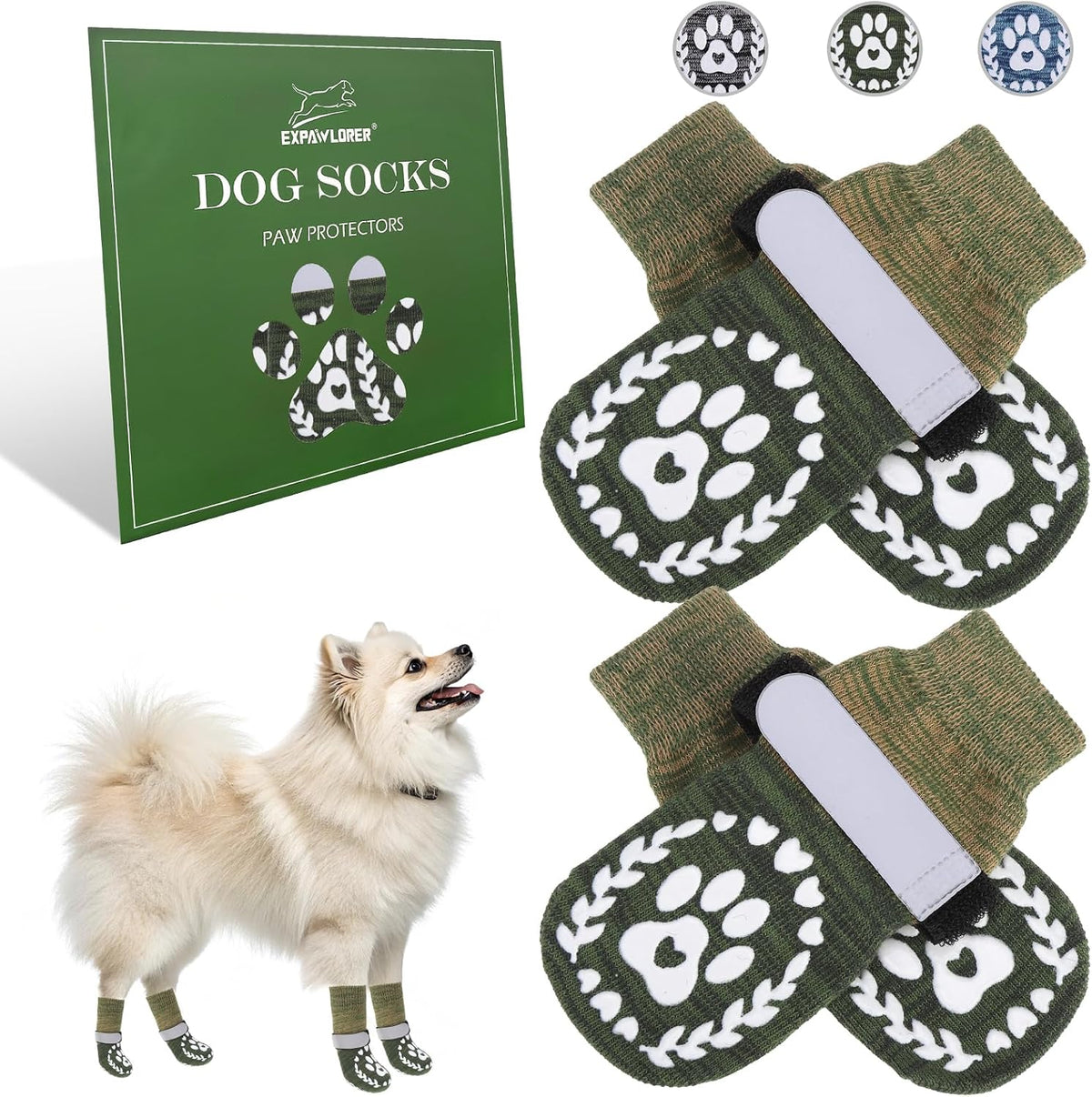 Anti Slip Dog Socks to Prevent Licking Paws with Grippers Black – Essentials for Dogs - Mixed Green / X-Small