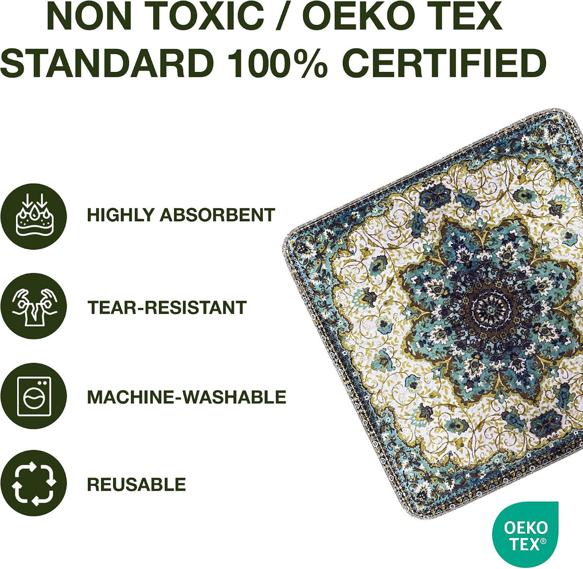PUPIBOO Washable Pee Pads for Dogs and Cats - Green Medallion / 36 x 36 Inch (Pack of 2) - image 2
