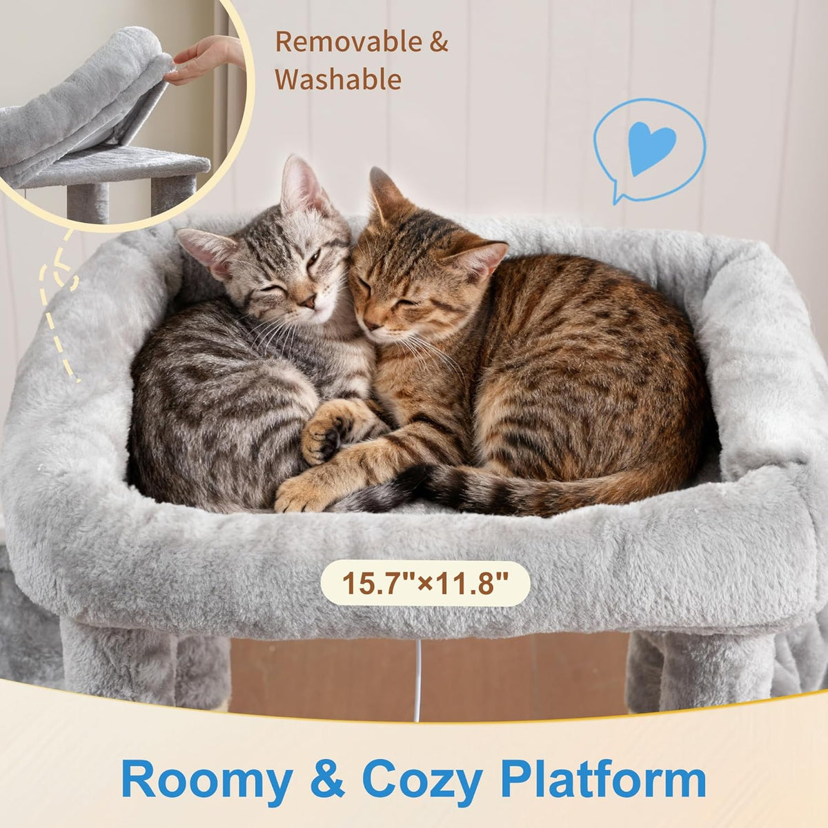 Hey-brother Cat Tree Tower with Large Platform, Spacious Condo - Light Gray / 35.4 Inches - image 3