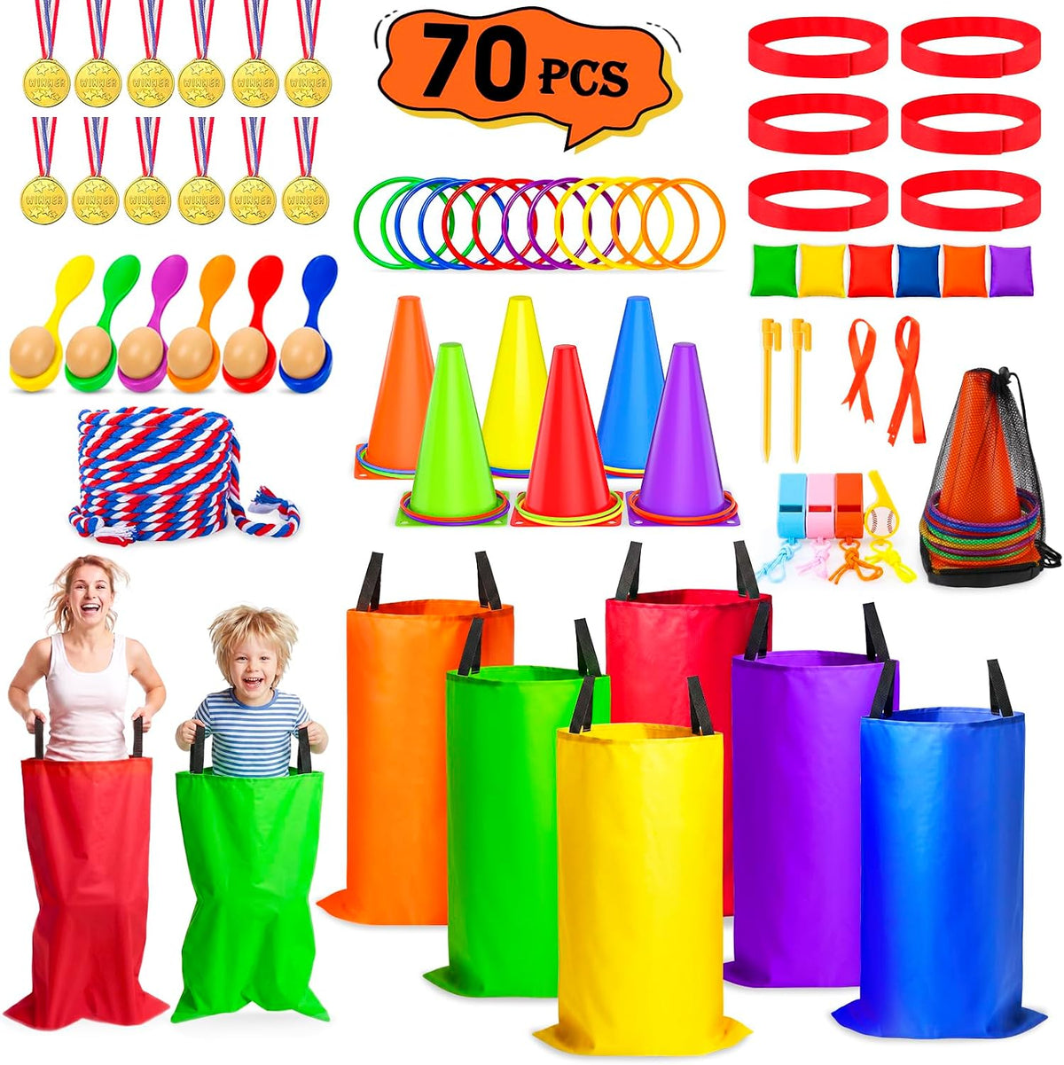 TITGIPE Potato Sack Race Bags, 3 Legged Race Bands - Red