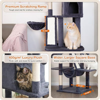 Ouritsu Cat Tree, 61 inch Tall Cat Tower for Large Cat Indoor, Enlarged Condo, 2 Padded Perches with 1 Widened, Large Hammock, Scratching Post and ramp, Fluffy Basket, Dark Gray, LF002DG