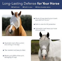 Plus-Size Horse Mask Without Ears | 95% UV Eye Protection | Built-in Visor | Breathable, Lightweight Mask | Adjustable Fit for Comfort Horse (Large Size)