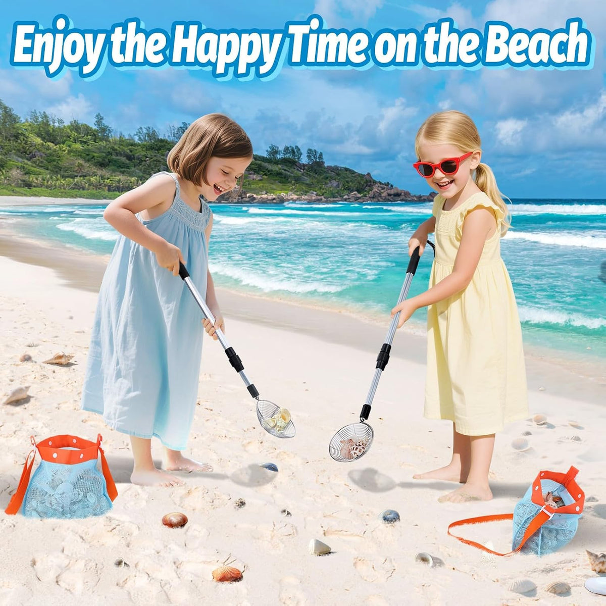 2 Pack 21.6"~33" Adjustable Sand Sifter with Seashell Bags for Adults - 2 Pack - image 3